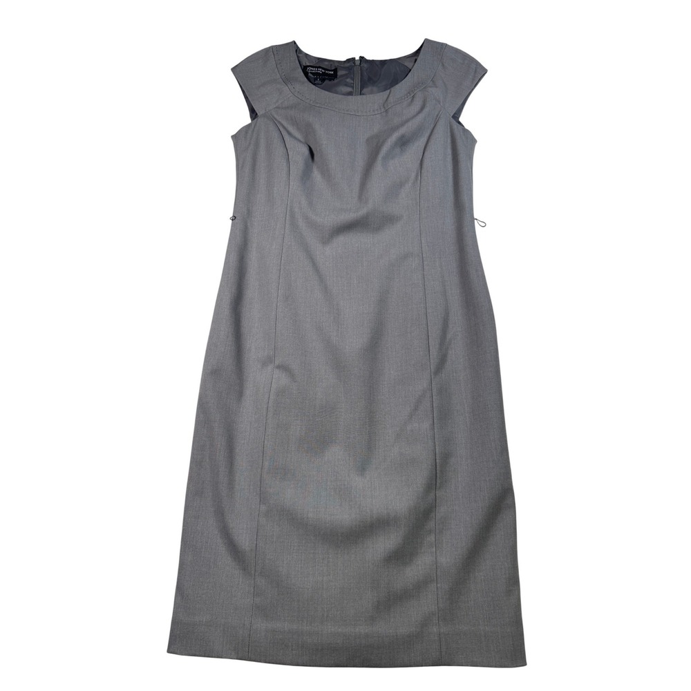 JONES NEW YORK COLLECTION Womens Sheath Dress 2 Gray Stretch Cap Sleeve Business